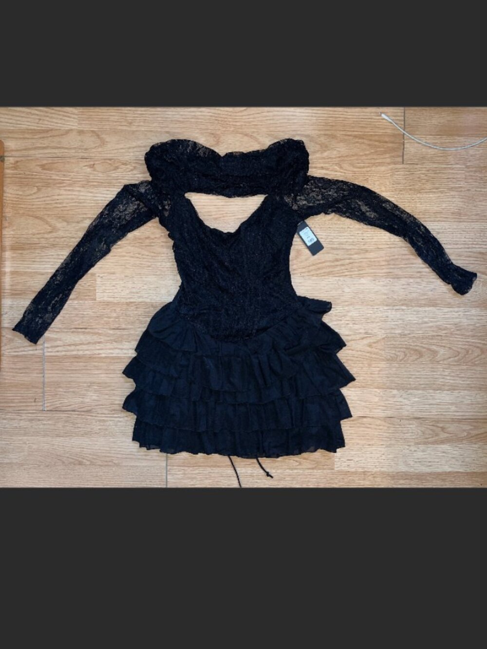 Fashion Nova Black Lace Frilly Mini Dress- Small
